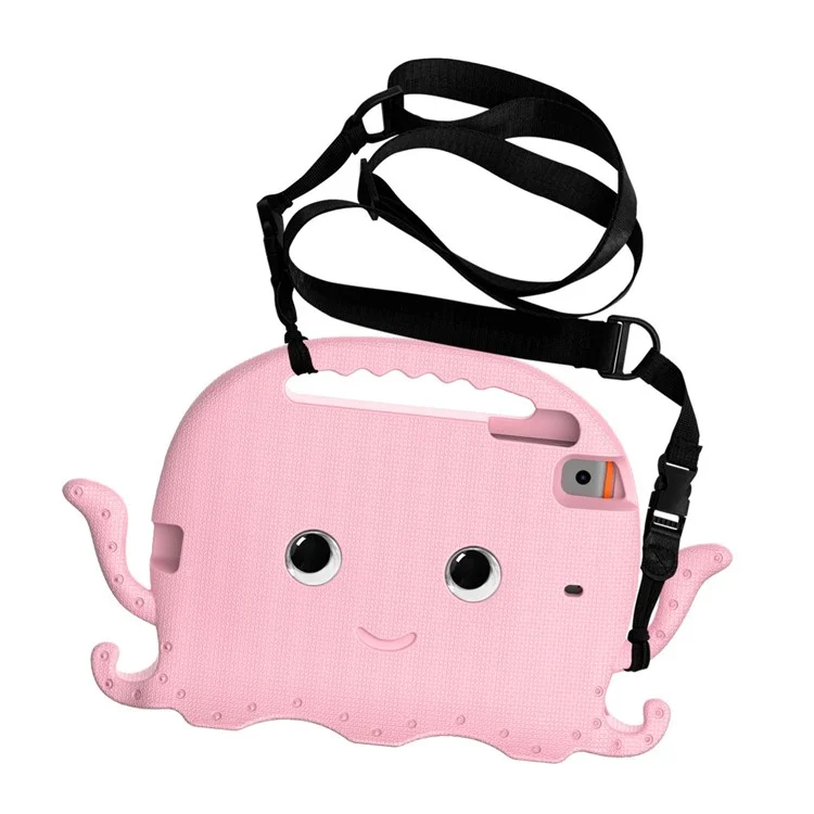 For iPad Mini/Mini 2/mini 3/mini 4/mini (2019) 7.9 inch EVA Tablet Case Cute Cartoon Octopus Protective Cover Pen Slot Design Anti-drop Case with Handle and Shoulder Strap - Pink