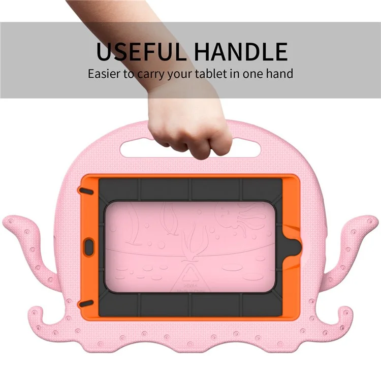 For iPad Mini/Mini 2/mini 3/mini 4/mini (2019) 7.9 inch EVA Tablet Case Cute Cartoon Octopus Protective Cover Pen Slot Design Anti-drop Case with Handle and Shoulder Strap - Pink