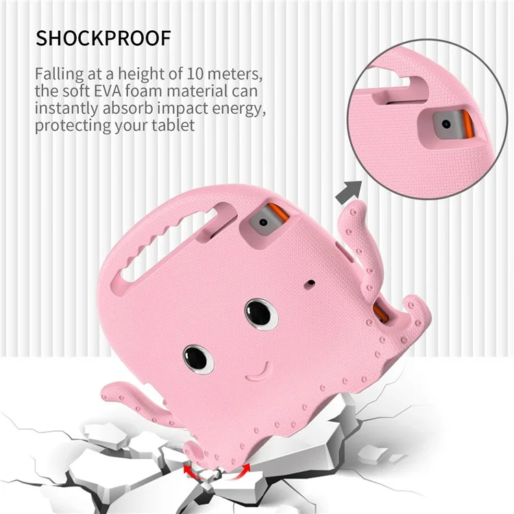 For iPad Mini/Mini 2/mini 3/mini 4/mini (2019) 7.9 inch EVA Tablet Case Cute Cartoon Octopus Protective Cover Pen Slot Design Anti-drop Case with Handle and Shoulder Strap - Pink