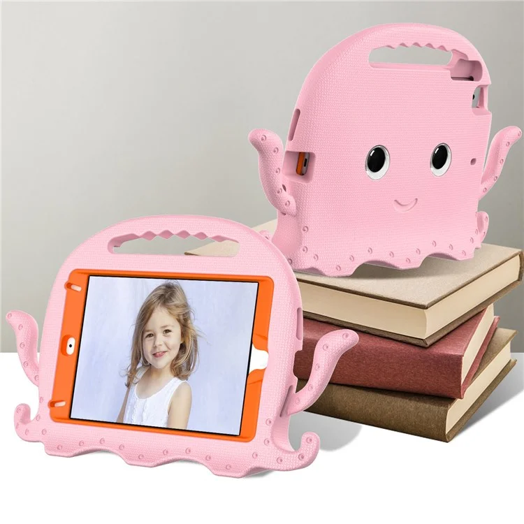 For iPad Mini/Mini 2/mini 3/mini 4/mini (2019) 7.9 inch EVA Tablet Case Cute Cartoon Octopus Protective Cover Pen Slot Design Anti-drop Case with Handle and Shoulder Strap - Pink