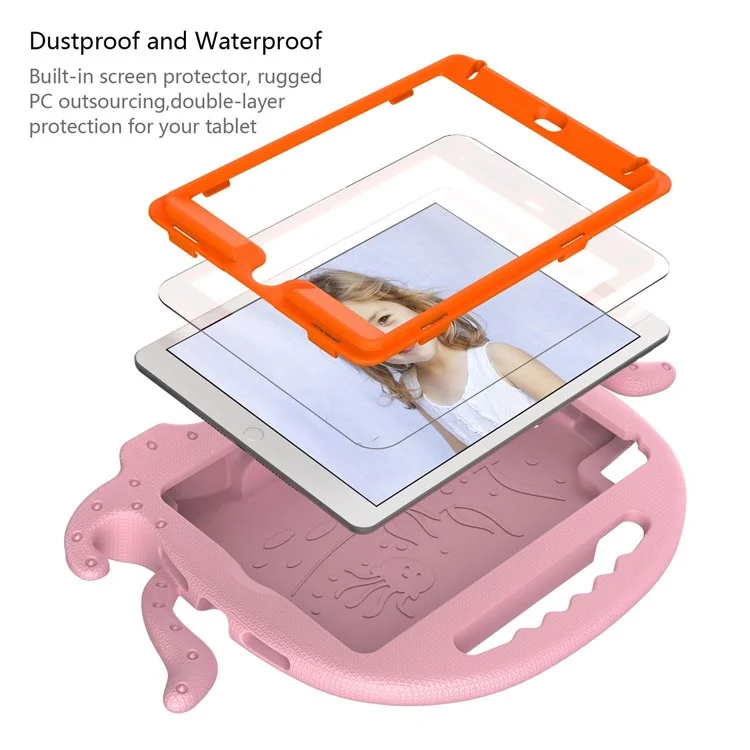 For iPad Mini/Mini 2/mini 3/mini 4/mini (2019) 7.9 inch EVA Tablet Case Cute Cartoon Octopus Protective Cover Pen Slot Design Anti-drop Case with Handle and Shoulder Strap - Pink