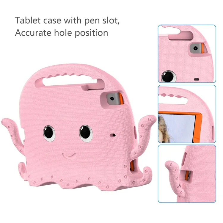 For iPad Mini/Mini 2/mini 3/mini 4/mini (2019) 7.9 inch EVA Tablet Case Cute Cartoon Octopus Protective Cover Pen Slot Design Anti-drop Case with Handle and Shoulder Strap - Pink