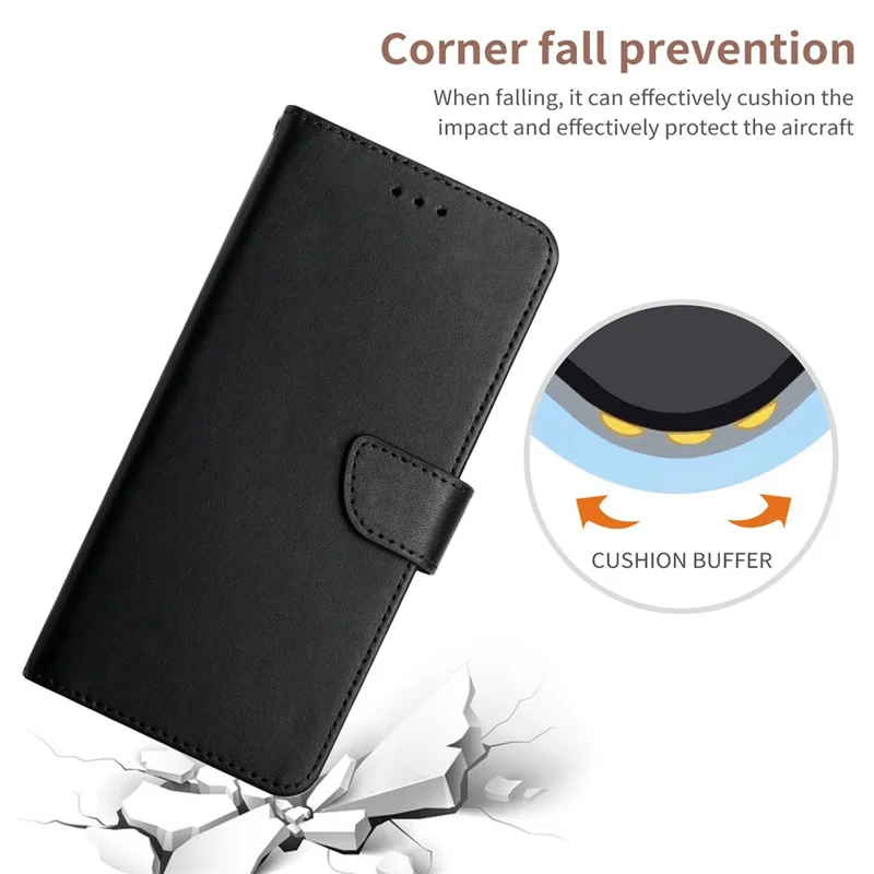Nappa Texture Genuine Leather Case for iPhone 14 Pro 6.1 inch, Wallet Style Foldable Stand Phone Cover - Black
