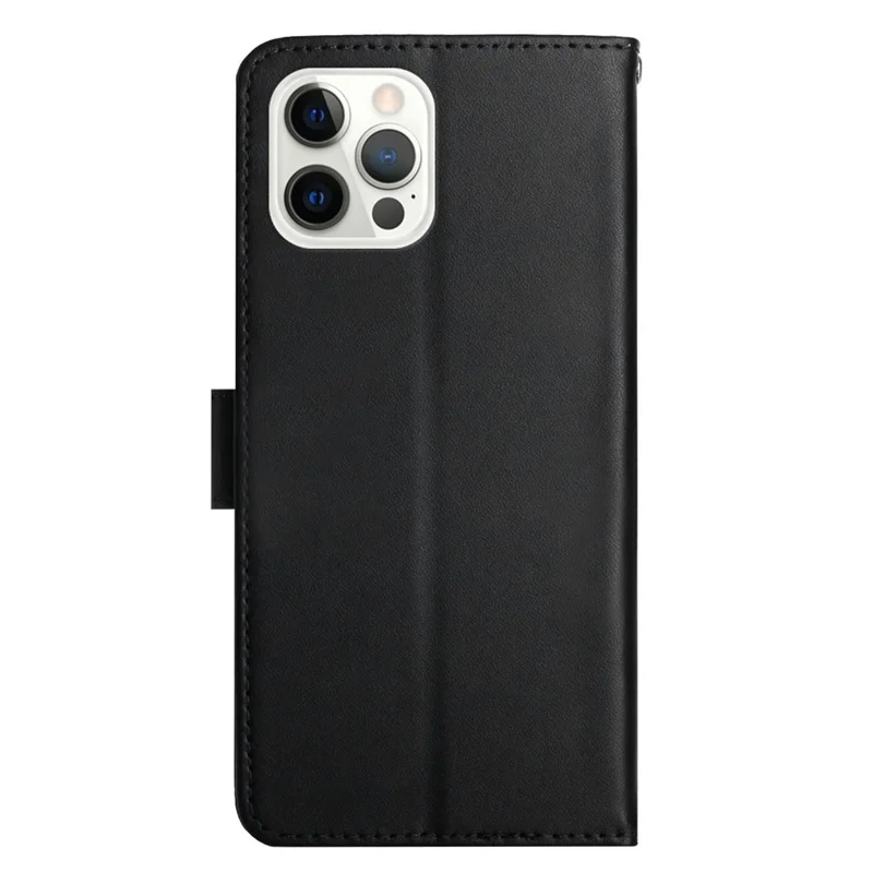 Nappa Texture Genuine Leather Case for iPhone 14 Pro 6.1 inch, Wallet Style Foldable Stand Phone Cover - Black