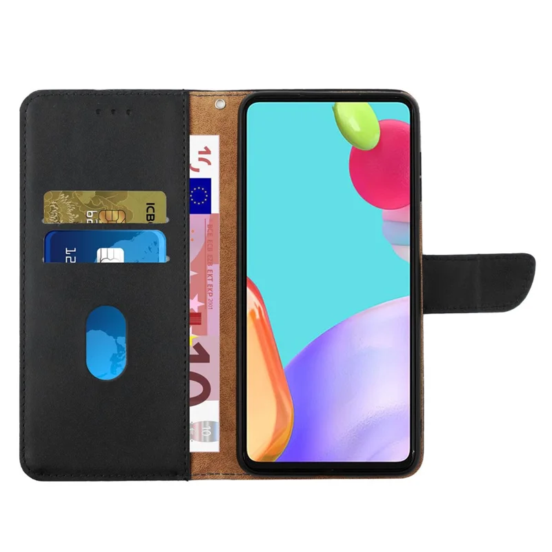Nappa Texture Phone Case for iPhone 14 6.1 inch, Genuine Leather Wallet Stand Full Protection Cover - Black