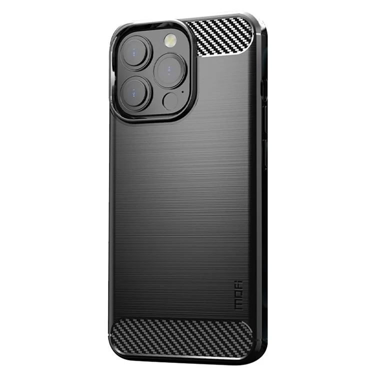MOFI Pour iPhone 13 Pro Max 6,7 pouces Texture en fibre de carbone Anti-empreintes TPU Case Brushed Phone Cover - Noir
