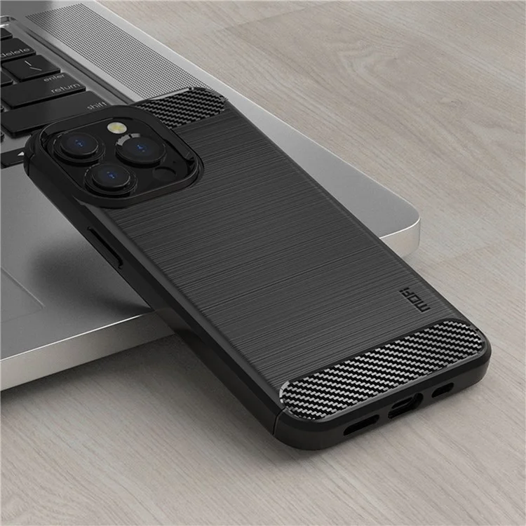 MOFI For iPhone 13 Pro Max 6.7 inch Carbon Fiber Texture Fingerprint-free TPU Case Brushed Phone Cover - Black