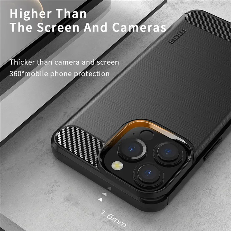 MOFI For iPhone 13 Pro Max 6.7 inch Carbon Fiber Texture Fingerprint-free TPU Case Brushed Phone Cover - Black