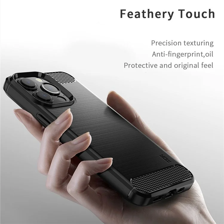 MOFI For iPhone 13 Pro Max 6.7 inch Carbon Fiber Texture Fingerprint-free TPU Case Brushed Phone Cover - Black