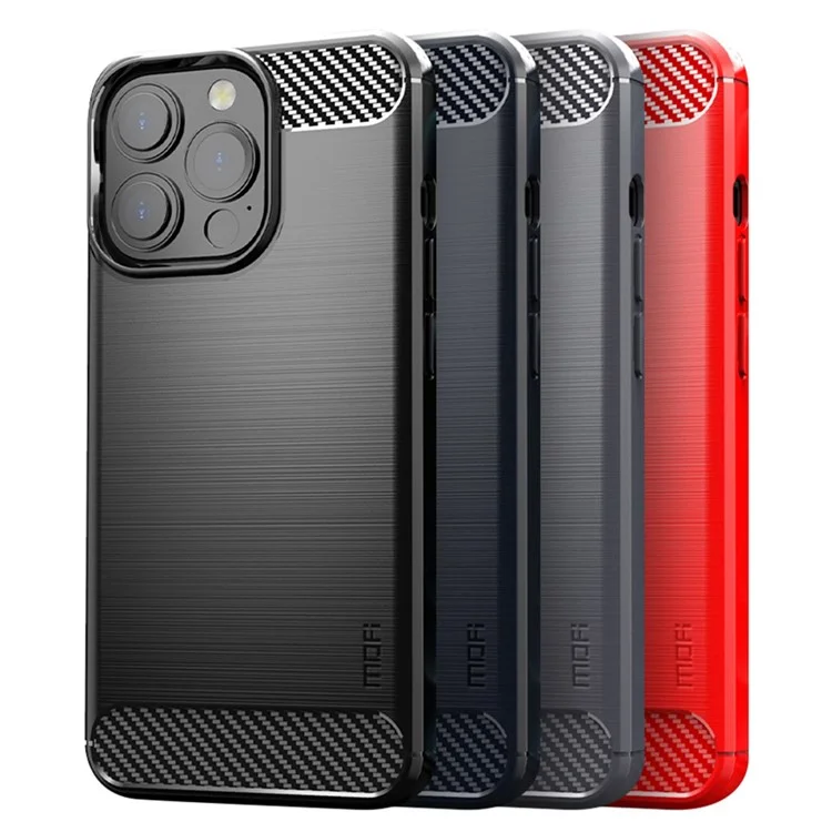 MOFI For iPhone 13 Pro Max 6.7 inch Carbon Fiber Texture Fingerprint-free TPU Case Brushed Phone Cover - Black