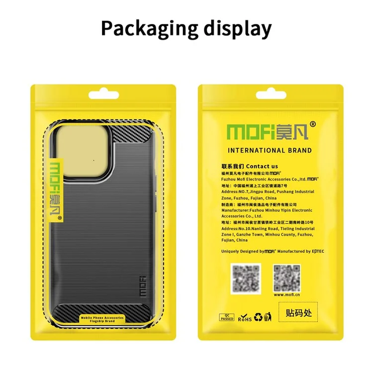 MOFI Para Iphone 13 Pro Max 6.7 Pulgadas Textura de Fibra de Carbono Case TPU Sin Huellas TPU Cubierta de Teléfono Cepillado - Negro