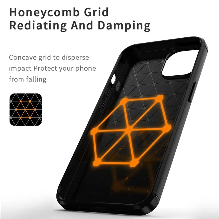 MOFI For iPhone 13 6.1 inch Carbon Fiber Texture Brushed Shockproof Protective Phone Case TPU Back Cover - Black