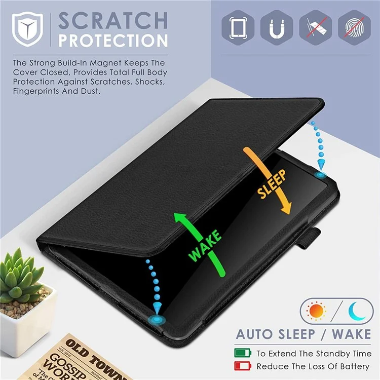 Well-Protected Shockproof Case for iPad mini (2024) / mini (2021) Litchi Texture PU Leather Folio Flip Cover Folding Stand Tablet Case - Black