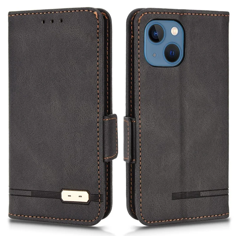 For iPhone 13 6.1 inch Wallet Anti-dust PU Leather Protective Phone Case Stand Book Design Shockproof Phone Cover - Black