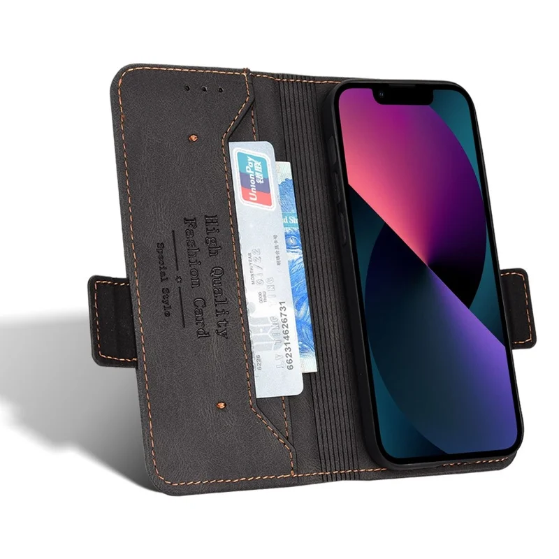 For iPhone 13 6.1 inch Wallet Anti-dust PU Leather Protective Phone Case Stand Book Design Shockproof Phone Cover - Black