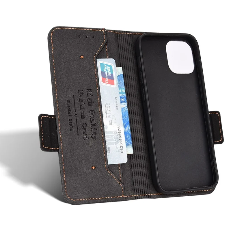 For iPhone 13 6.1 inch Wallet Anti-dust PU Leather Protective Phone Case Stand Book Design Shockproof Phone Cover - Black