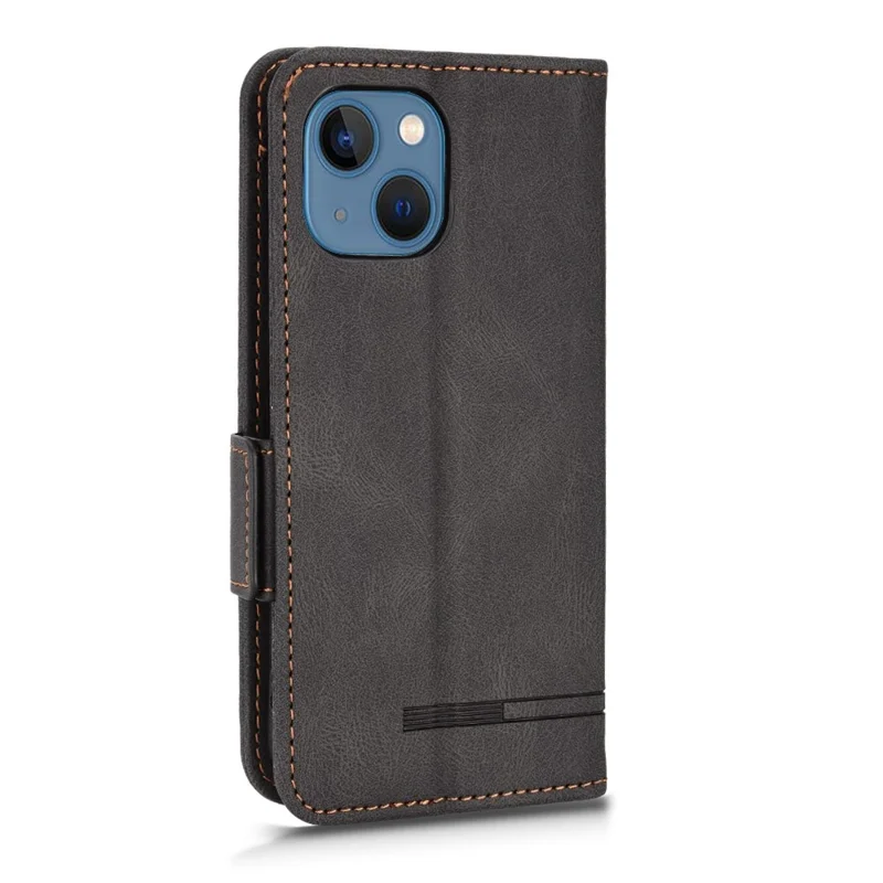 For iPhone 13 6.1 inch Wallet Anti-dust PU Leather Protective Phone Case Stand Book Design Shockproof Phone Cover - Black