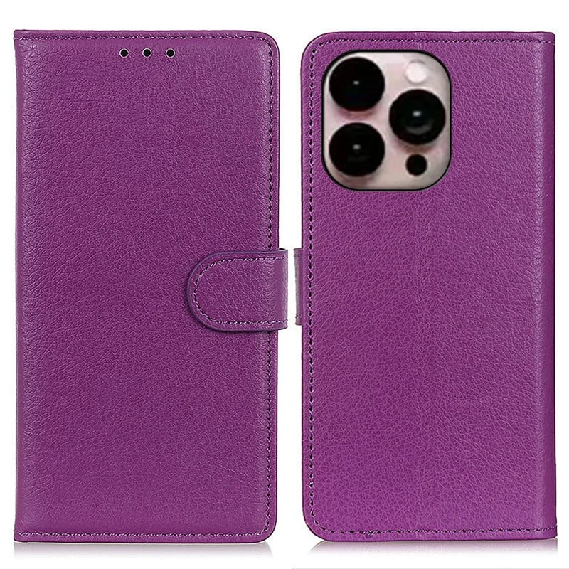 Pour IPhone 14 Pro Max 6,7 Pouces Litchi Texture Anti-Fall Protection PU Couver Couverture Portefeuille Magnétique Case De Téléphone Portable - Violet