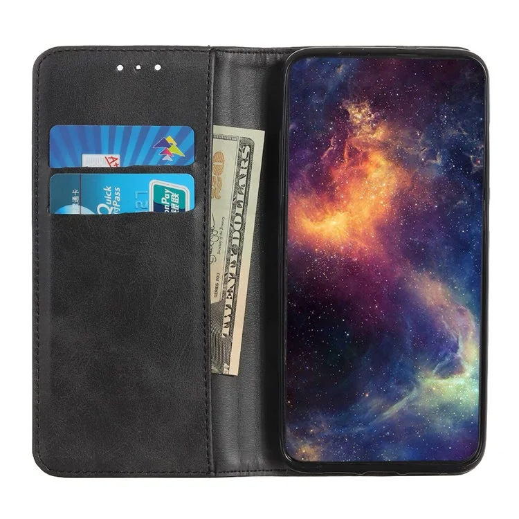 Per iPhone 14 6.1 pollici Custodia in pelle spaccata+TPU Funzione Portafoglio Stand Forte Aspirazione Magnetica Protezione Completa Copertura - Nero
