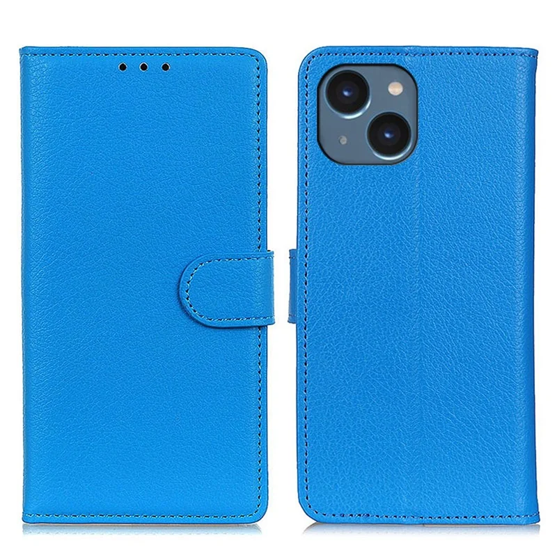 For iPhone 14 6.1 inch Smooth Litchi Texture PU Leather Cover Stand Magnetic Protective Shock-Absorbing Wallet Case - Blue