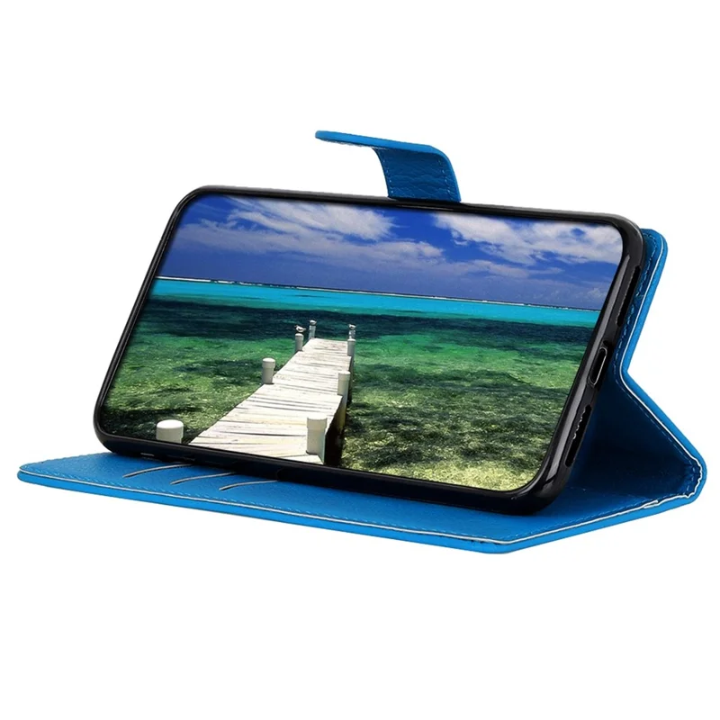 For iPhone 14 6.1 inch Smooth Litchi Texture PU Leather Cover Stand Magnetic Protective Shock-Absorbing Wallet Case - Blue