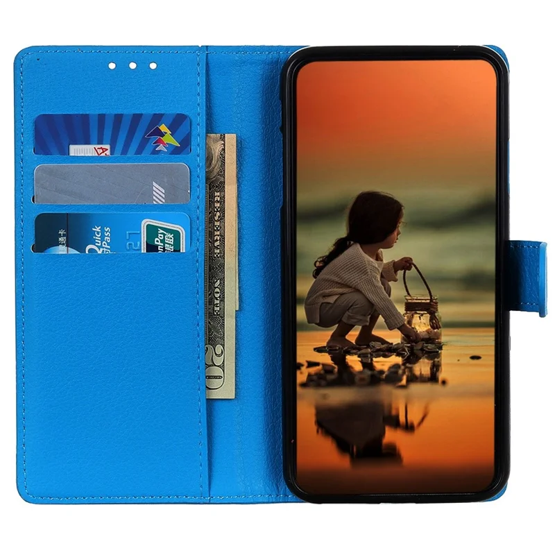 For iPhone 14 6.1 inch Smooth Litchi Texture PU Leather Cover Stand Magnetic Protective Shock-Absorbing Wallet Case - Blue
