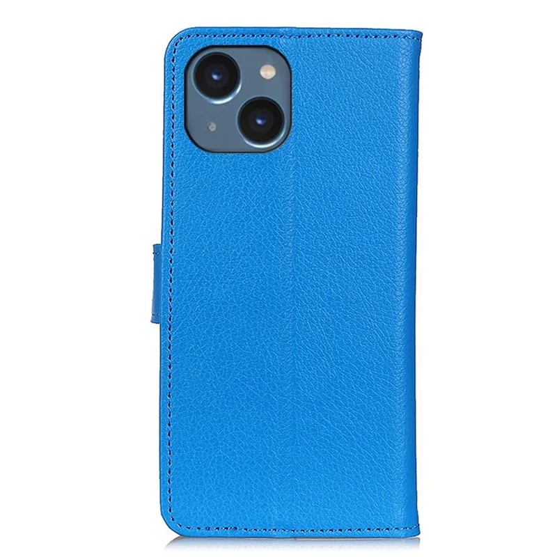 For iPhone 14 6.1 inch Smooth Litchi Texture PU Leather Cover Stand Magnetic Protective Shock-Absorbing Wallet Case - Blue
