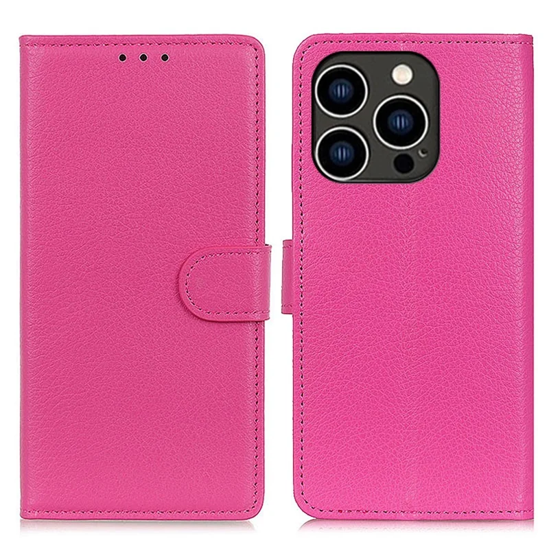 For iPhone 14 Pro 6.1 inch Litchi Texture Wear-resistant PU Leather Cover Stand Magnetic Protective Drop-proof Wallet Case - Rose