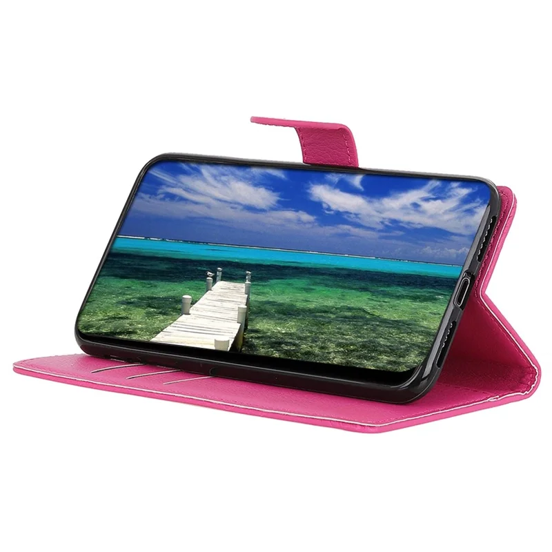 For iPhone 14 Pro 6.1 inch Litchi Texture Wear-resistant PU Leather Cover Stand Magnetic Protective Drop-proof Wallet Case - Rose