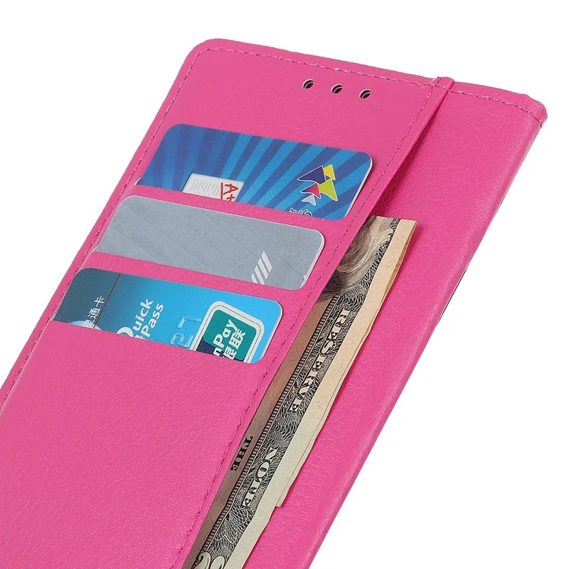 For iPhone 14 Pro 6.1 inch Litchi Texture Wear-resistant PU Leather Cover Stand Magnetic Protective Drop-proof Wallet Case - Rose