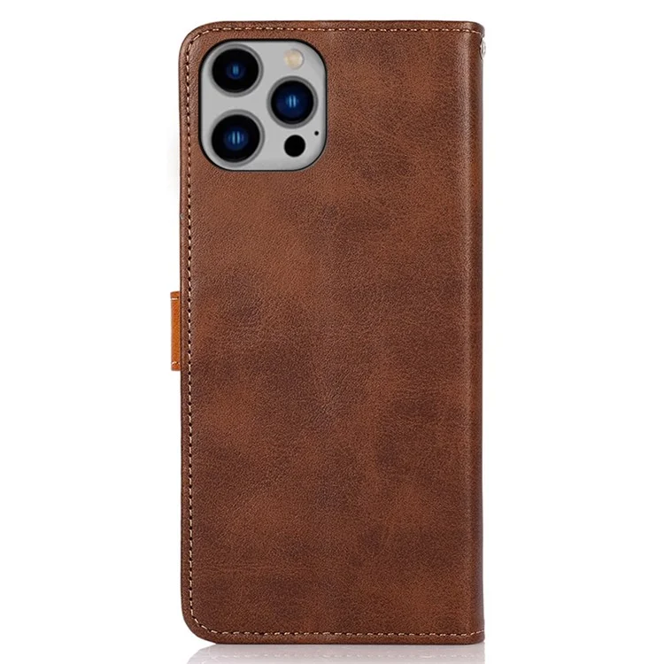 Khazneh Para IPhone 14 Max 6.7 Pulgadas Protector De Teléfono Plegable Flip De Cuero Dual Flip Willet Case Con Hebilla - Marrón