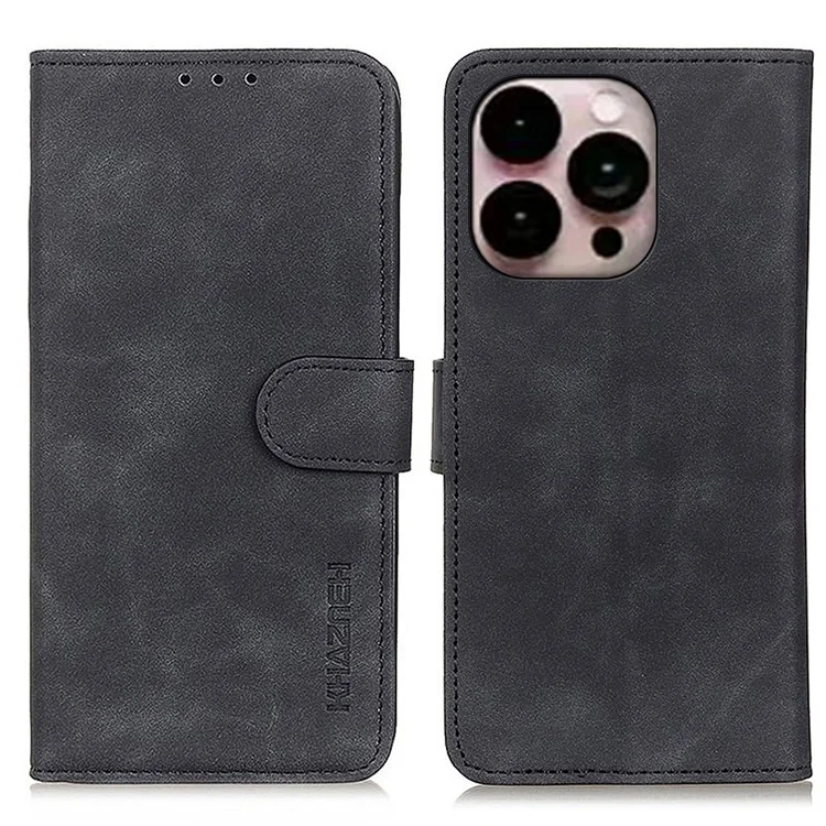 KHAZNEH Pour iPhone 14 Pro Max 6,7 pouces Vintage Textured PU Leather Anti-fall Cellphone Case Anti-dust Protective Cover with Stand Wallet - Noir