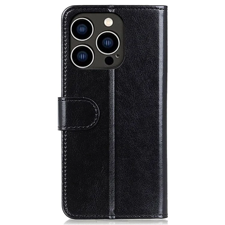 For iPhone 14 Pro 6.1 inch Crazy Horse Texture Phone Case Shockproof Stand Cover with Card Slots PU Leather Wallet Magnetic Protective Shell - Black