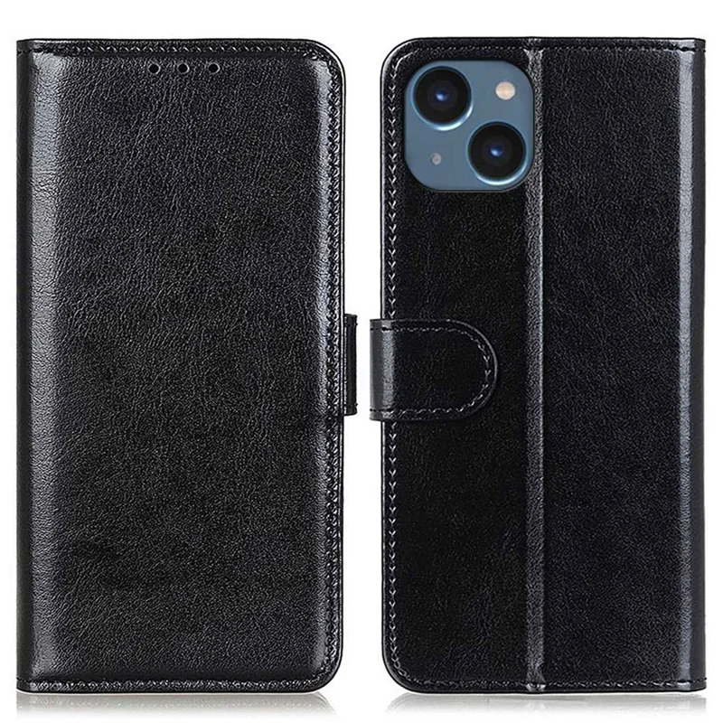 Per iPhone 14 6.1 pollici Cover Telefono in Pelle Effetto Cavallo Pazzo Resistente agli Urti con Supporto Custodia Portafoglio Magnetica Protettiva con Slot per Schede - Nero