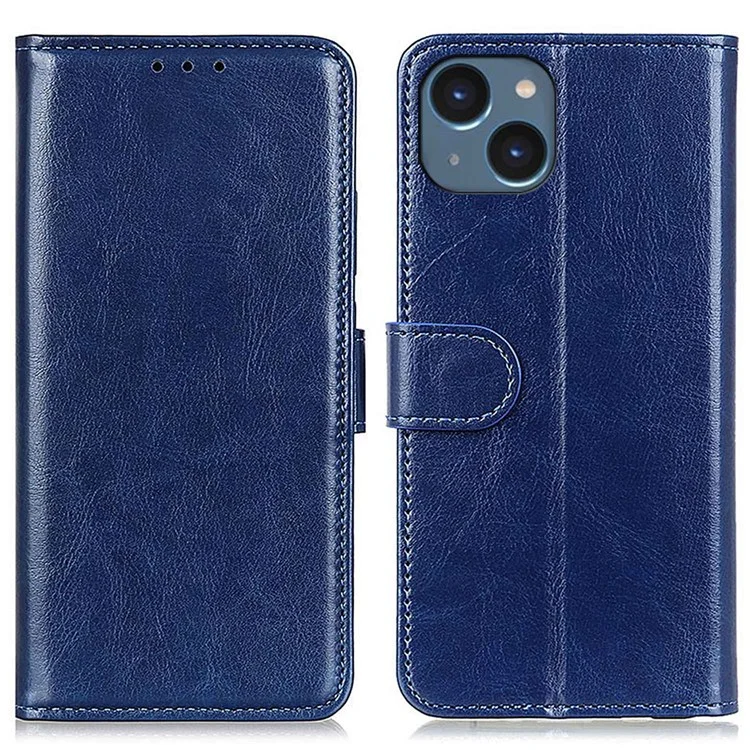 Para IPhone 14 6.1 Pulgadas De Textura De Caballo De Caballo De La Tapa Del Teléfono De La Cubierta A Prueba De Choque PU Cuero Billetera Protectora Magnética Con Ranuras Para Tarjetas- Azul