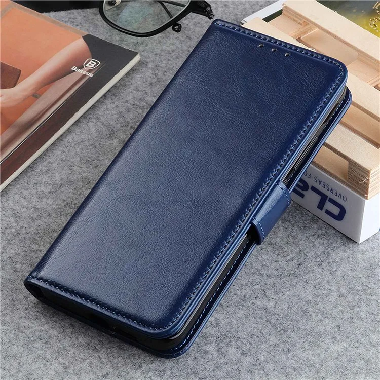 Para IPhone 14 6.1 Pulgadas De Textura De Caballo De Caballo De La Tapa Del Teléfono De La Cubierta A Prueba De Choque PU Cuero Billetera Protectora Magnética Con Ranuras Para Tarjetas- Azul