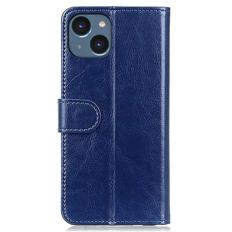 Para IPhone 14 6.1 Pulgadas De Textura De Caballo De Caballo De La Tapa Del Teléfono De La Cubierta A Prueba De Choque PU Cuero Billetera Protectora Magnética Con Ranuras Para Tarjetas- Azul
