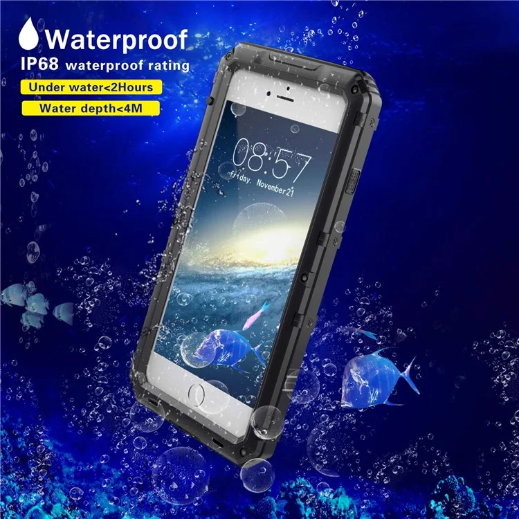 Para IPhone 7/8 4.7 Pulgadas / SE (2022)/(2020) Plastic A Prueba De Agua A Prueba De Amortiguadores+metal+Teléfono De Vidrio Templado Cubierta Protectora A Prueba De Gota - Negro