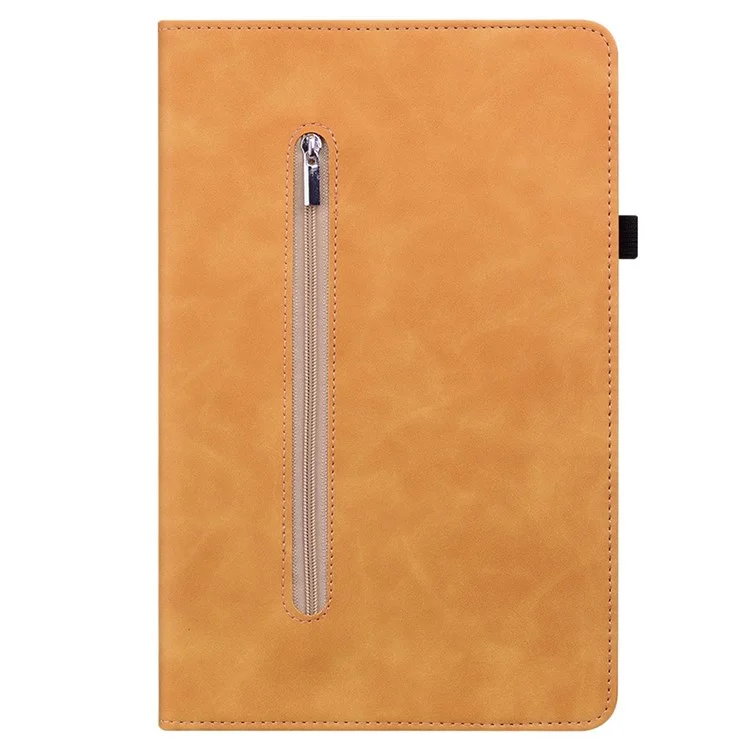 For iPad mini (2024) / mini (2021) Anti-Drop Solid Color Tablet Case with Zipper Pocket Shockproof PU Leather Tablet Protective Cover Wallet Stand - Yellow