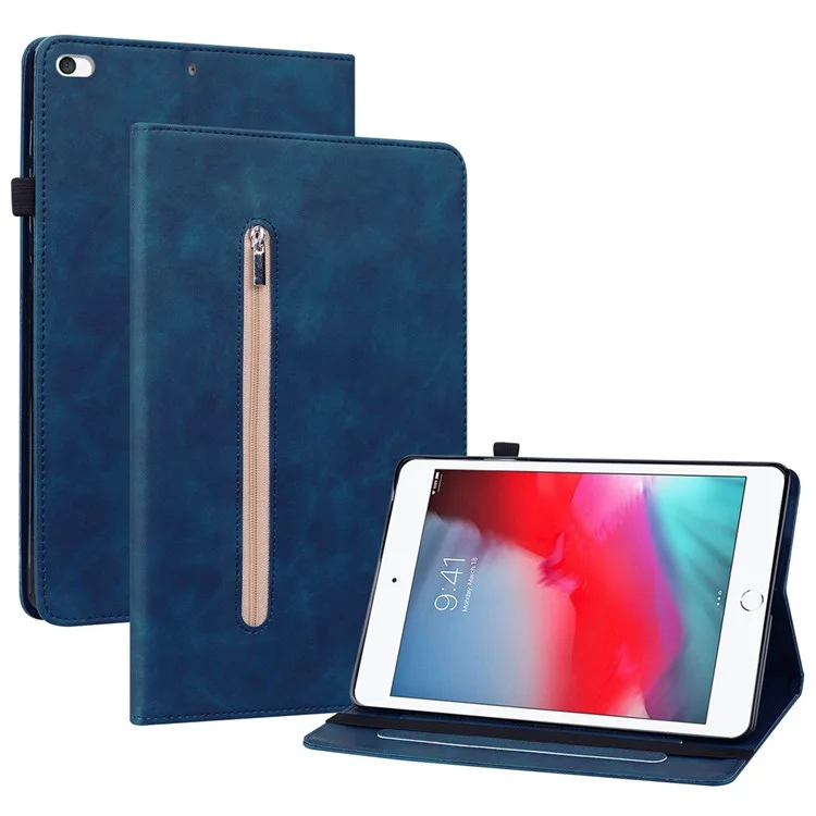 Para IPad Mini (2019) 7,9 Polegadas/ipad Mini 4/ipad Mini 3/ipad Mini 2/ipad Mini Capa De Tablet Em Cores Sólidas Com Bolso Com Zíper Cobertura Total À Prova De Choque De Couro PU Tampa Da Tampa Da Carteira - Azul Escuro