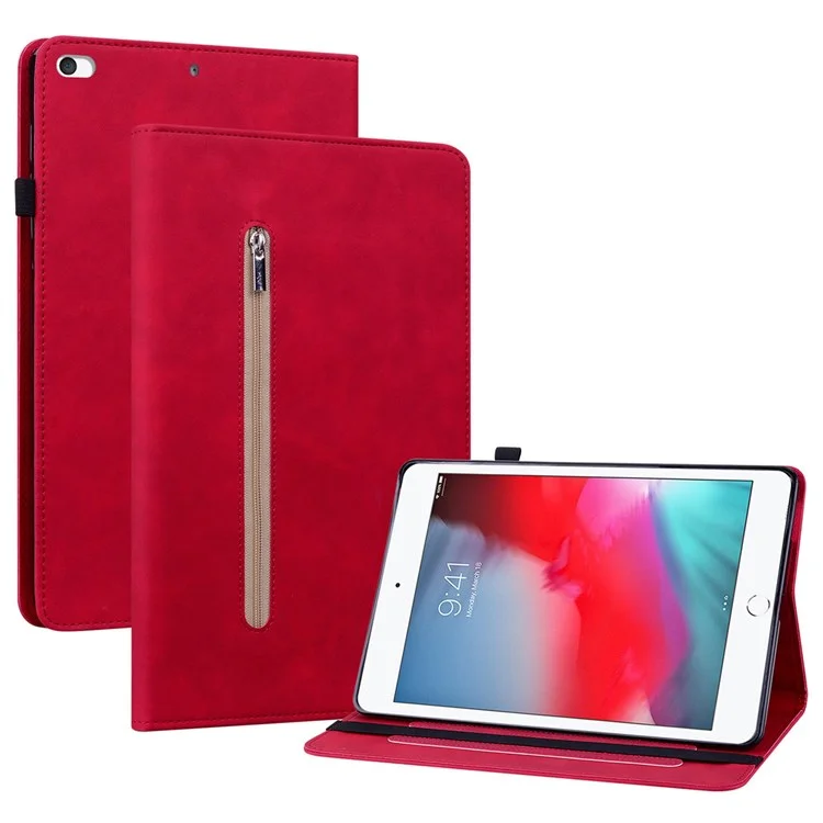 Per iPad mini (2019) 7.9 pollici / iPad mini 4 / iPad mini 3 / iPad mini 2 / iPad mini Custodia per tablet a colore solido con tasca con cerniera Copertura completa Custodia per tablet antiurto in pelle PU con supporto a portafoglio - Rosso