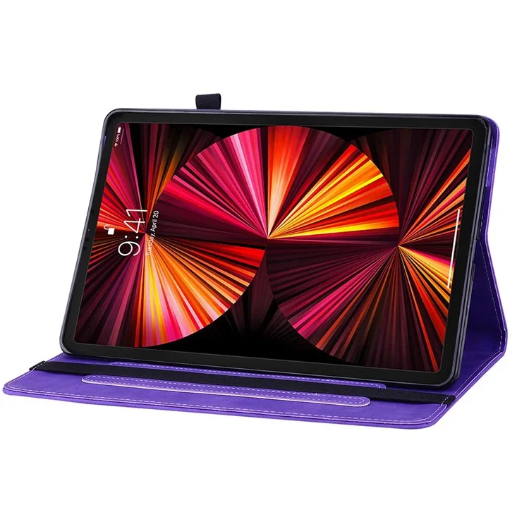 Für iPad Pro 12.9 (2020) / (2021) / (2022) Solid Color Tablet Case mit Reißverschlusstasche, stoßfest, PU-Leder, Tablet-Schutzhülle, Wallet-Design, Ständer, verstärkte Abdeckung - Lila