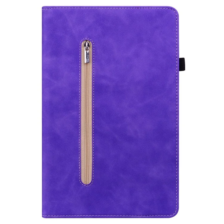 Für iPad Pro 12.9 (2020) / (2021) / (2022) Solid Color Tablet Case mit Reißverschlusstasche, stoßfest, PU-Leder, Tablet-Schutzhülle, Wallet-Design, Ständer, verstärkte Abdeckung - Lila