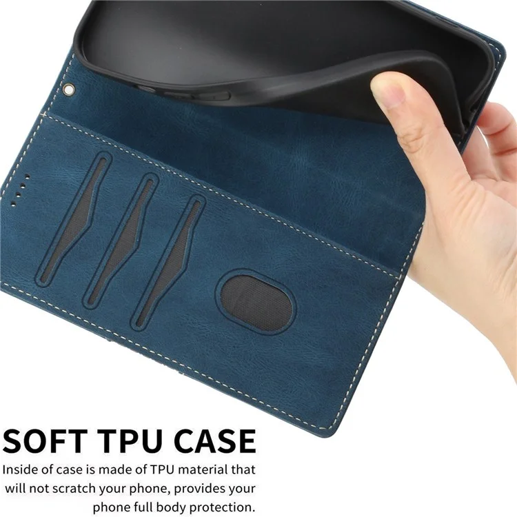 For iPhone 6/6s/7/8 6.7 inch/SE (2020)/SE (2022) Grid Splicing Decor Stand Wallet Style Case PU Leather Drop-proof Protective Shell with Strap - Blue