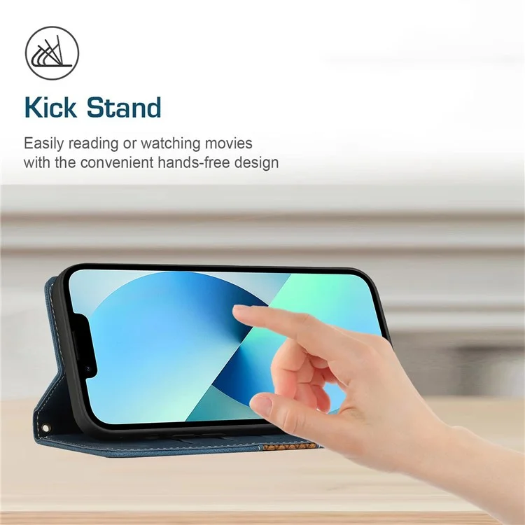 For iPhone 6/6s/7/8 6.7 inch/SE (2020)/SE (2022) Grid Splicing Decor Stand Wallet Style Case PU Leather Drop-proof Protective Shell with Strap - Blue