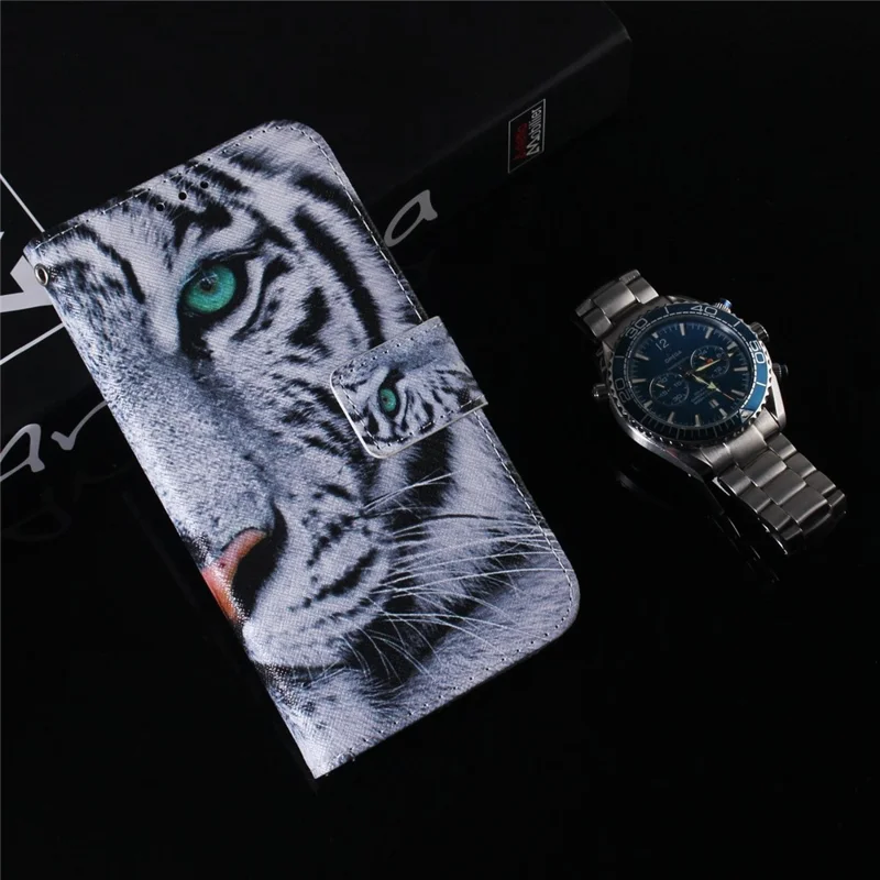 Pattern Printing Phone Case for iPhone 14 6.1 inch, PU Leather Wallet Flip Folio Case Adjustable Stand Shell - Tiger Head