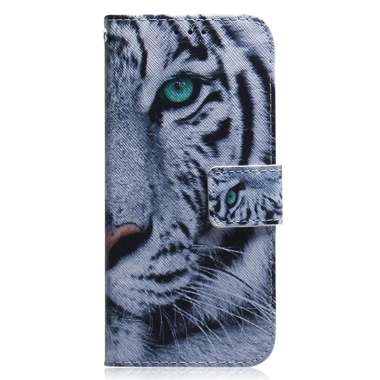 Wallet Stand Phone Cover für iPhone 14 Pro 6.1 Zoll, PU-Leder Muster Bedruckt Stoßfeste Hülle - Tiger Kopf