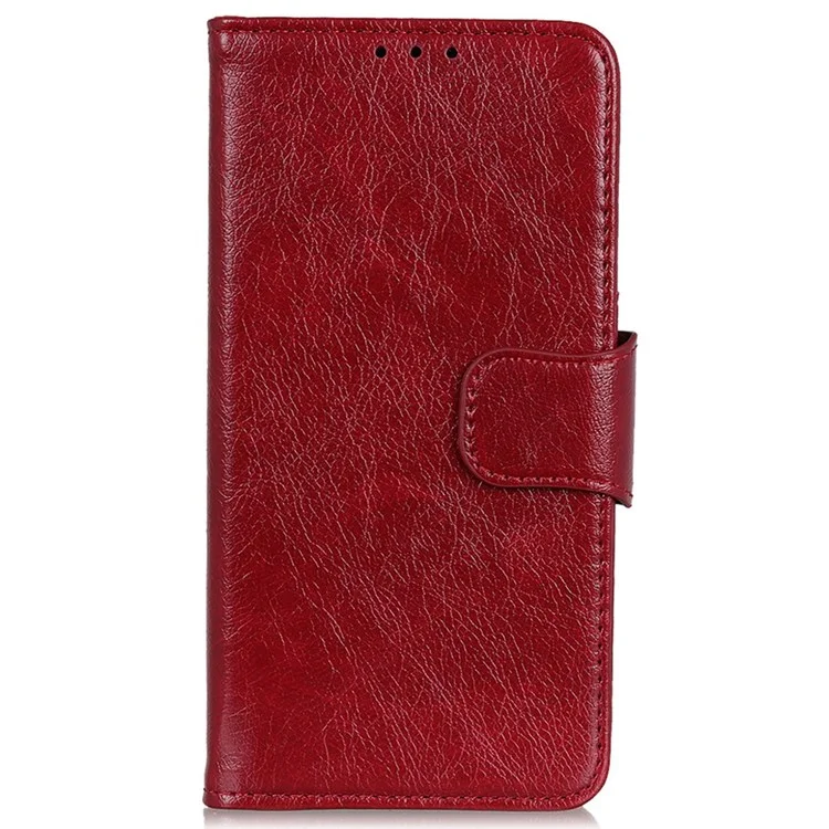 For iPhone 14 Pro 6.1 inch Split Leather Nappa Texture Phone Case with Magnetic Closure Stand Wallet Shockproof Phone Cover - Red