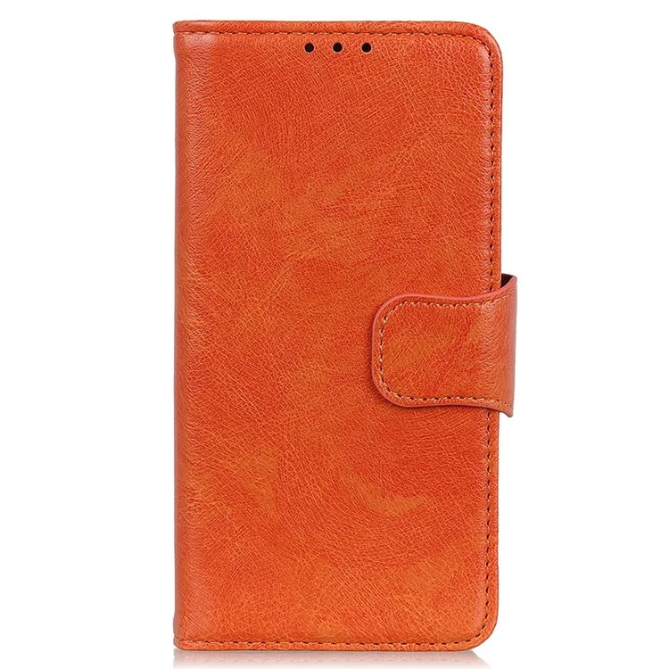 Para Iphone 14 Pro Max 6.7 Pulgadas Cubierta de Teléfono Protectora Con Ranuras Para Tarjetas de Cuero Dividido Case de Textura Magnetic Cierre Magnética Soporte de la Billetera Del Teléfono - Naranja