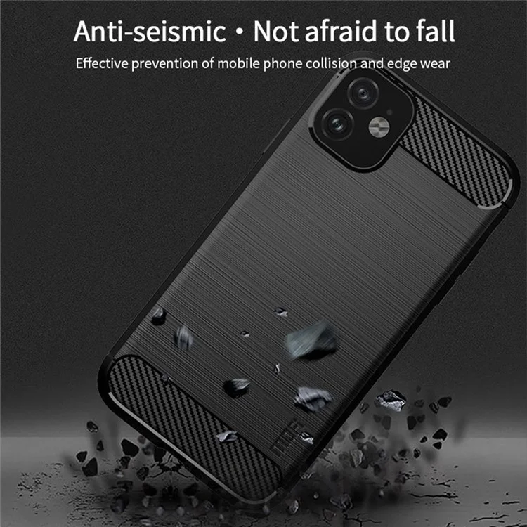 MOFI For iPhone 11 6.1 inch Carbon Fiber Texture Slim Phone Case Brushed Surface Soft TPU Back Cover - Black